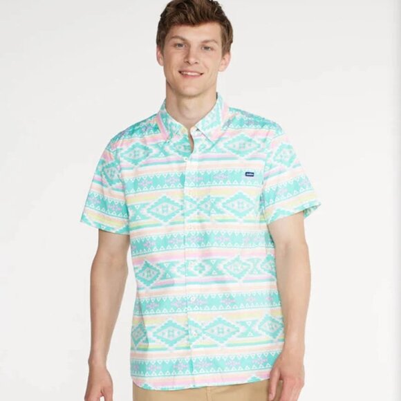 Mens Chubbies En Fuego Aztec Short Sleeve Button Up Shirt XL - Picture 1 of 6